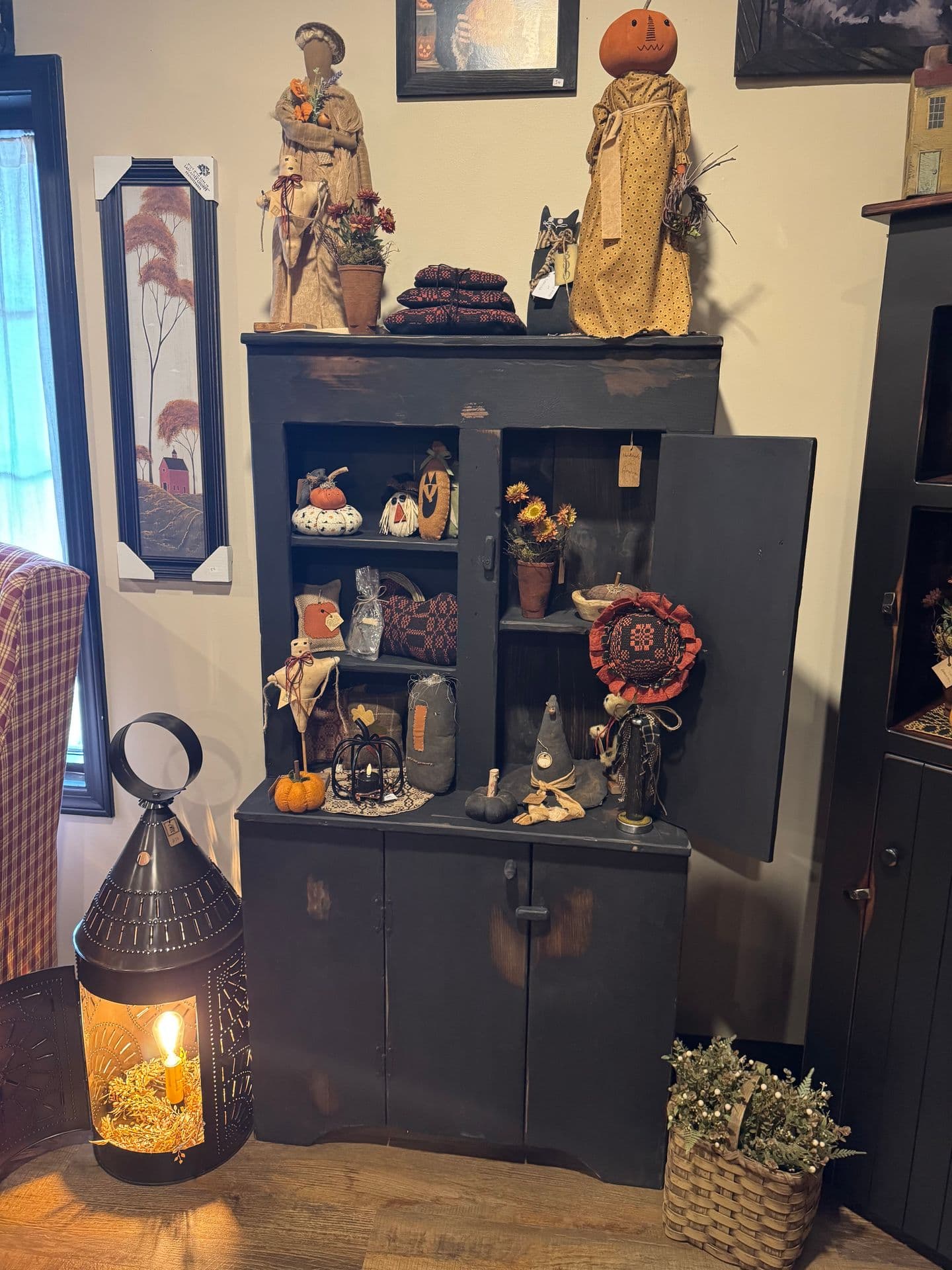 Black Wooden Hutch with Seasonal Pieces